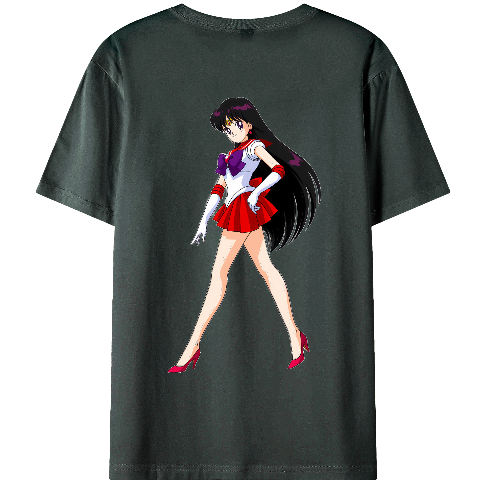 （画像用） 美少女戦士セーラームーン 火野レイ ひの レイ Sailor Moon Hino Rei （セーラーマーズ,Sailor Mars） 綿100％ メンズ半袖Tシャツ（バックプリント） 通気性
